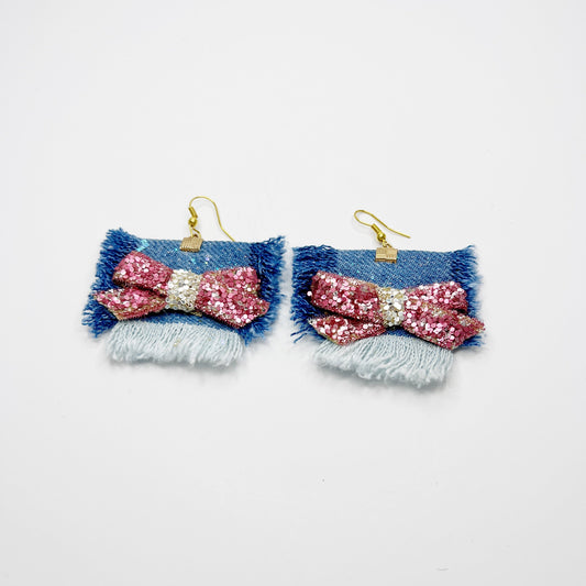 Denim & sparkle fringe earrings